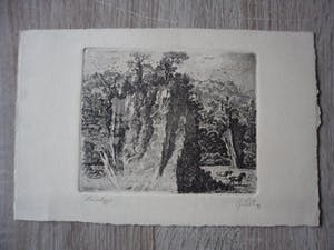 Gerard Lutz - Ets , landschap met paarden. kopen? Bied vanaf 45!