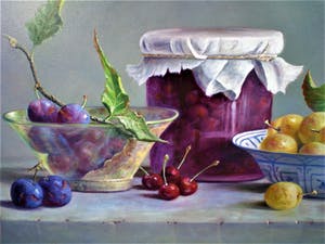 Hans Habraken - Stilleven met kersen en pruimen kopen? Bied vanaf 750!