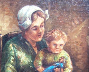 Dirk Kubbe - Boereninterieur met moeder kind. kopen? Bied vanaf 50!