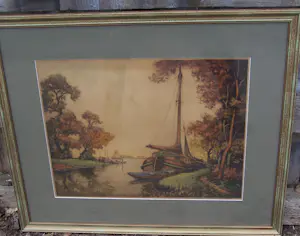 Alfred van Neste - Landschap met boten. kopen? Bied vanaf 35!