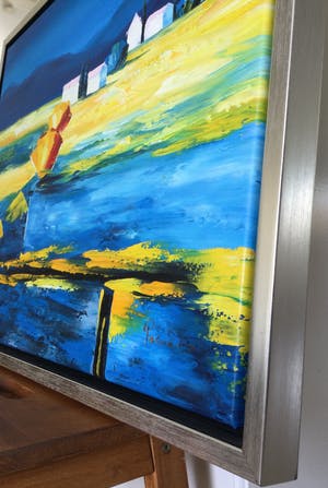 Berend Pasman - Surrealistisch mediterraan landschap | Olieverfschilderij (in baklijst) kopen? Bied vanaf 115!