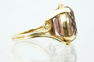 Eyecatcher! Vintage 14krt gouden designring met gefacett. "whiskey" Kwarts steen kopen? Bied vanaf 190!