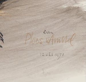 Jaap Ploos van Amstel - Gemengde techniek op papier, Bruin en zwart rund kopen? Bied vanaf 1!