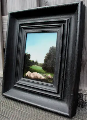 Herman van Rossum - Ingelijste olieverf op paneel: Liggende vrouw in landschap - 1975 kopen? Bied vanaf 595!