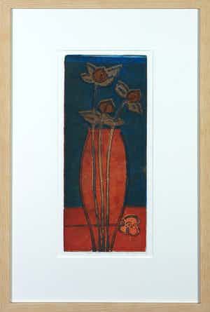 Lukie de Bree - Kleurenets en aquatint, Rode bloem - Ingelijst verkocht voor € 35!
