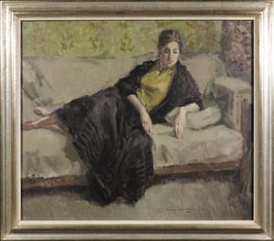 Hessel de Boer - Olieverf op doek, Vrouw op een sofa - Ingelijst kopen? Bied vanaf 900!