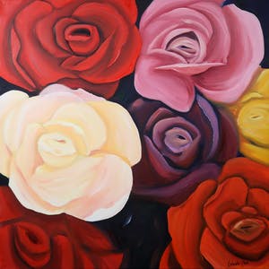 Gabriela Stroe - Olieverf op doek, Gekleurde rozen kopen? Bied vanaf 60!