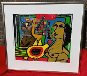 Corneille - Le damier amoureux, zeefdruk (netjes ingelijst, groot!) kopen? Bied vanaf 495!