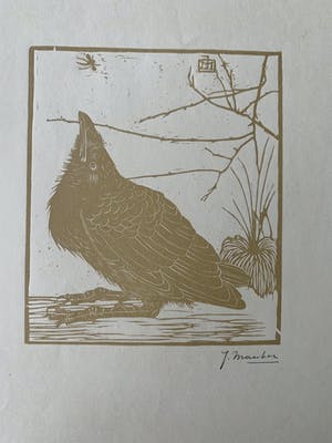 Jan Mankes - Houtsnede: “Kraai omhoogkijkend naar mugje” kopen? Bied vanaf 425!