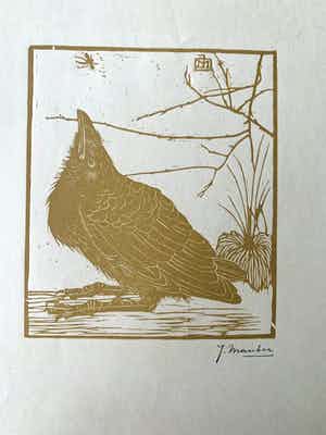 Jan Mankes - Houtsnede: “Kraai omhoogkijkend naar mugje” verkocht voor € 425!