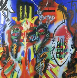 Rachid Ben Ali - Acryl op doek, Zonder titel (Groot) verkocht voor € 300!