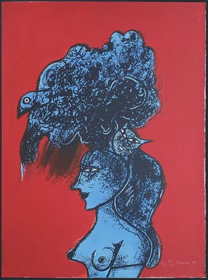 Corneille - "Femme, chat et oiseau" - Groot - Imposant ingelijst (nieuw) kopen? Bied vanaf 690!