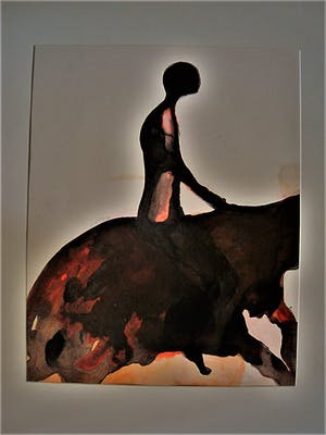 Niet of onleesbaar gesigneerd - Intrigerende grote Sang de Boeuf Aquarel "Man op Paard" gesigneerd kopen? Bied vanaf 10!