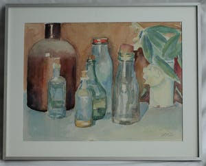 Henk Lit - Aquarel, “Stilleven met flessen” - gesigneerd & ingelijst – ca 1970 kopen? Bied vanaf 40!