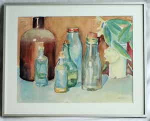 Henk Lit - Aquarel, “Stilleven met flessen” - gesigneerd & ingelijst – ca 1970 verkocht voor € 40!
