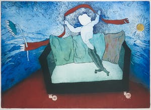 Michel van Overbeeke - Kleurenets met bladgoud, Poppins bench III - Ingelijst (Groot) kopen? Bied vanaf 100!