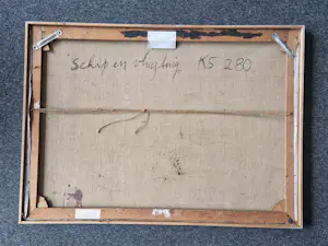 Gerard Leonard van den Eerenbeemt - Groot jaren 60 kubistisch olieverf op doek "schip en vliegtuig" gesigneerd kopen? Bied vanaf 52!