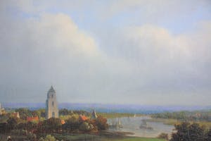 Salomon Leonardus Verveer - Landschap met zicht op stad aan het water (mogelijk Arnhem) kopen? Bied vanaf 950!