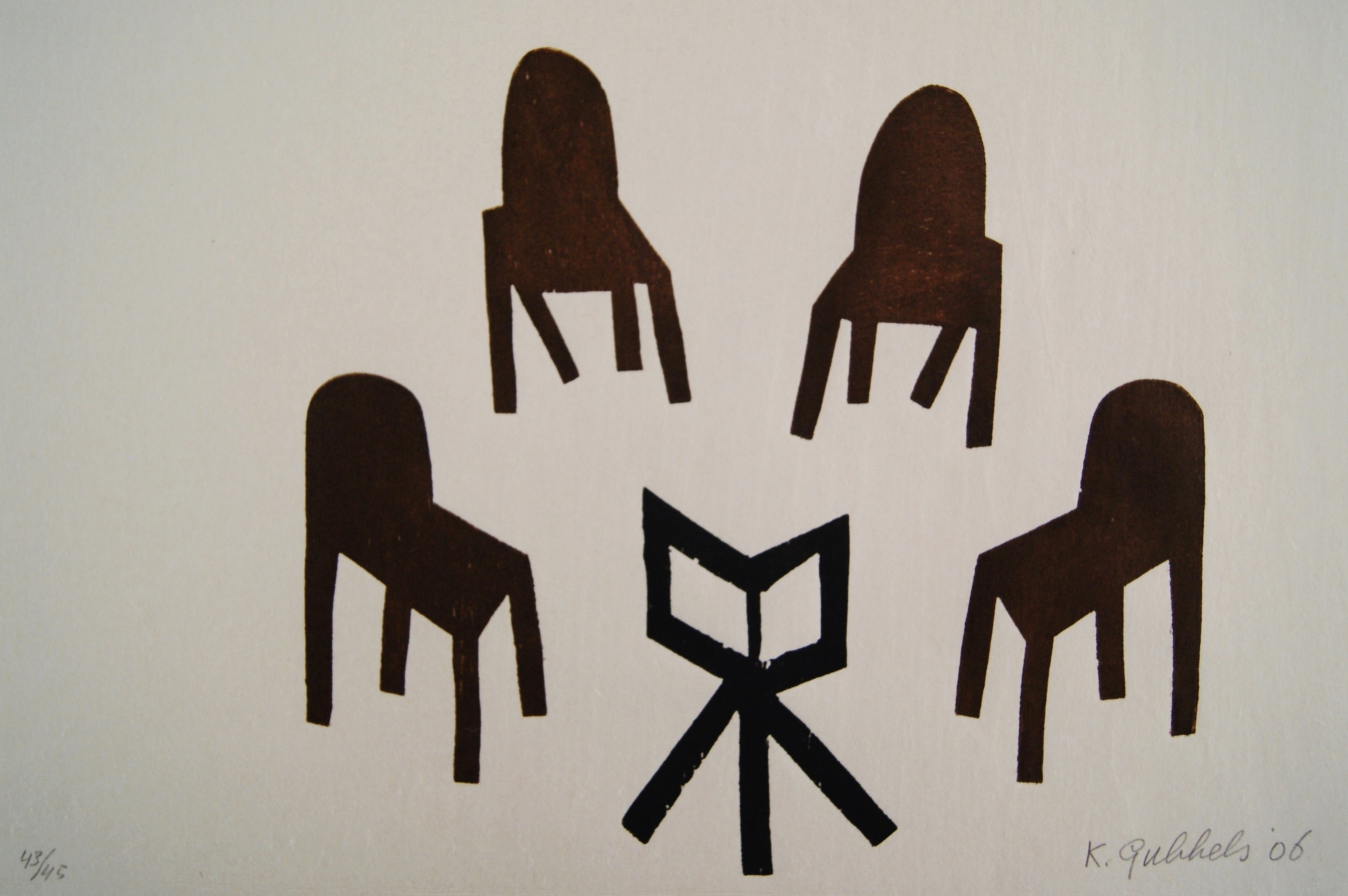 Klaas Gubbels - Klaas Gubbels houtdruk ‘Hongaars Kwartet’ – 2006 - oplage 45 ex. verkocht voor € 375!