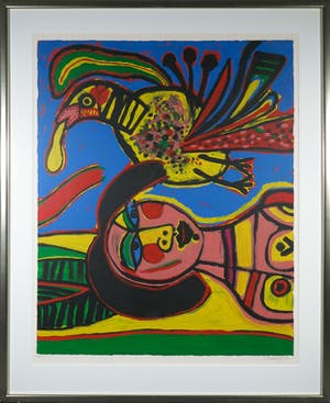 Corneille - Zeefdruk, Compositie met vrouw en vogel - Ingelijst (Groot) kopen? Bied vanaf 450!