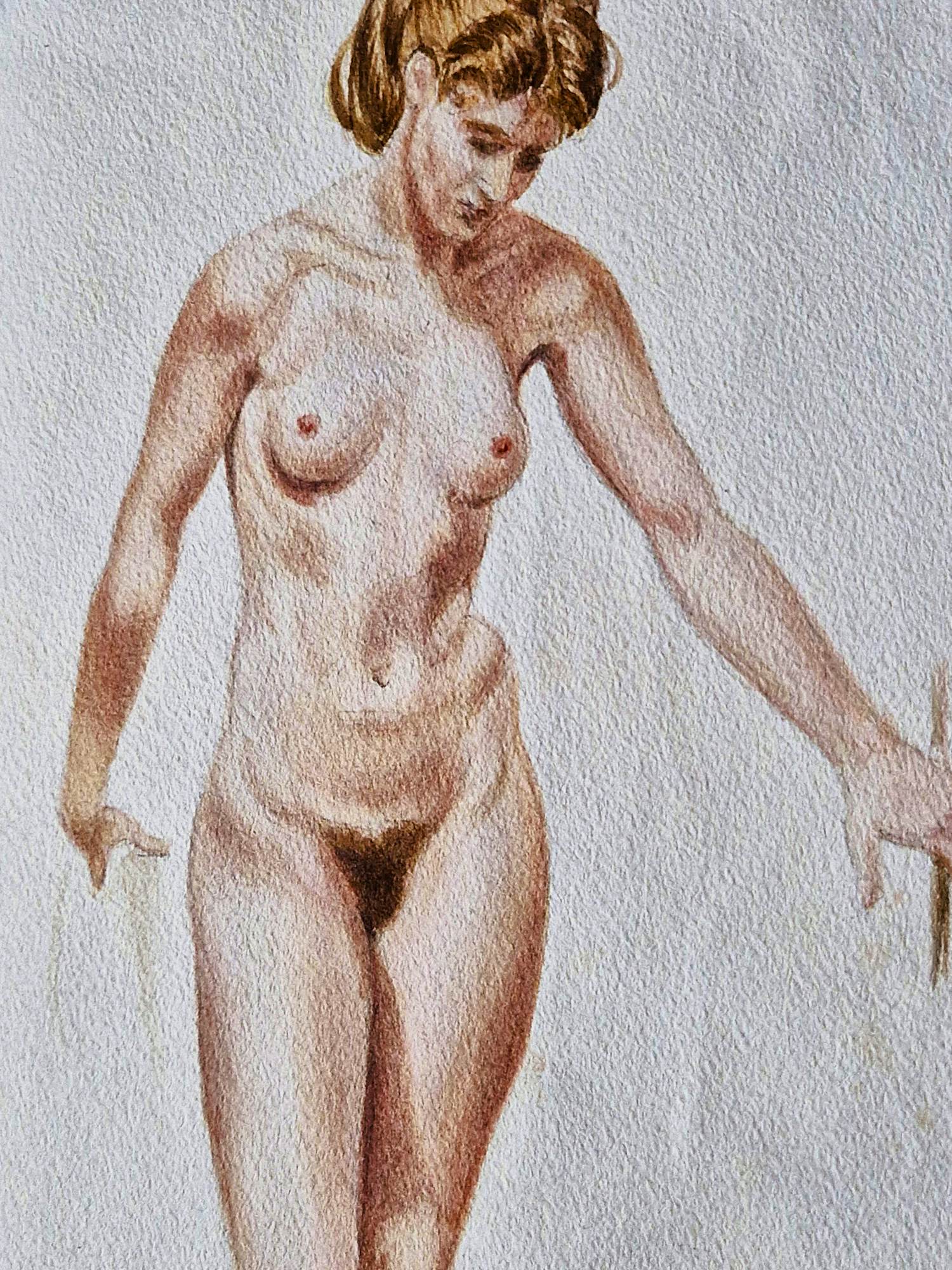 Pieter Pouwels - Mooie ingetogen Aquarel "staand vrouwelijk naakt" 1969 - gesigneerd kopen? Bied vanaf 32!