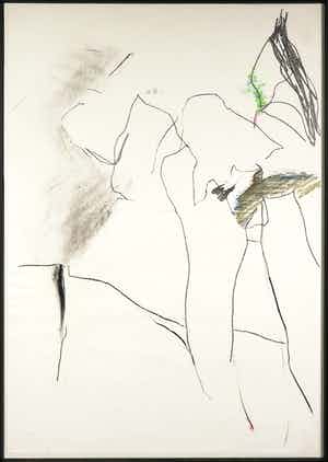 Jo Foulon - Lijntekening in pastelkrijt, Zonder titel - Ingelijst verkocht voor € 1!