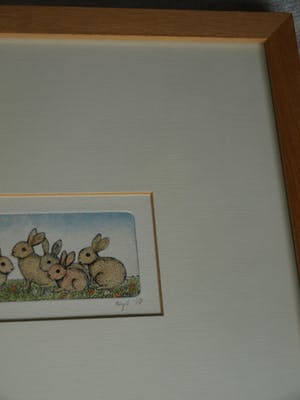 Birgit Krabiell - Ingelijste kleurenets , Konijntjes – 1987 kopen? Bied vanaf 1!