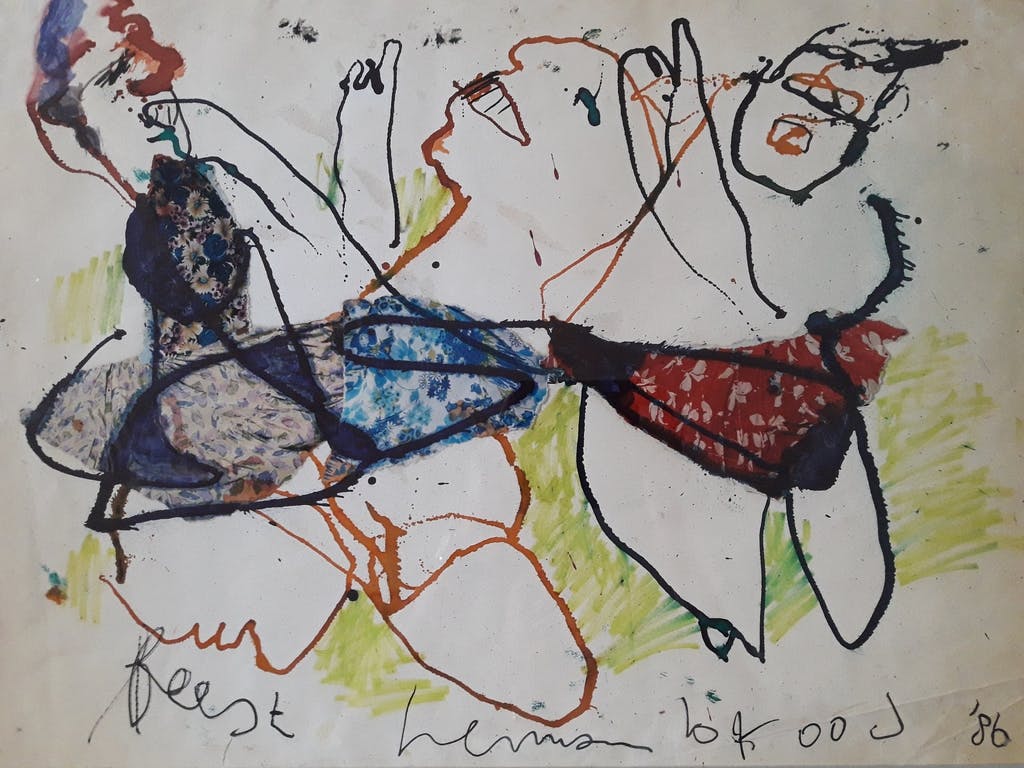 Herman Brood - Herman Brood: Zeer fraai origineel schilderij, 1986, FEEST kopen? Bied vanaf 895!