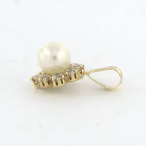 14k geelgouden entourage hanger bezet met parel en zirkonia kopen? Bied vanaf 35!