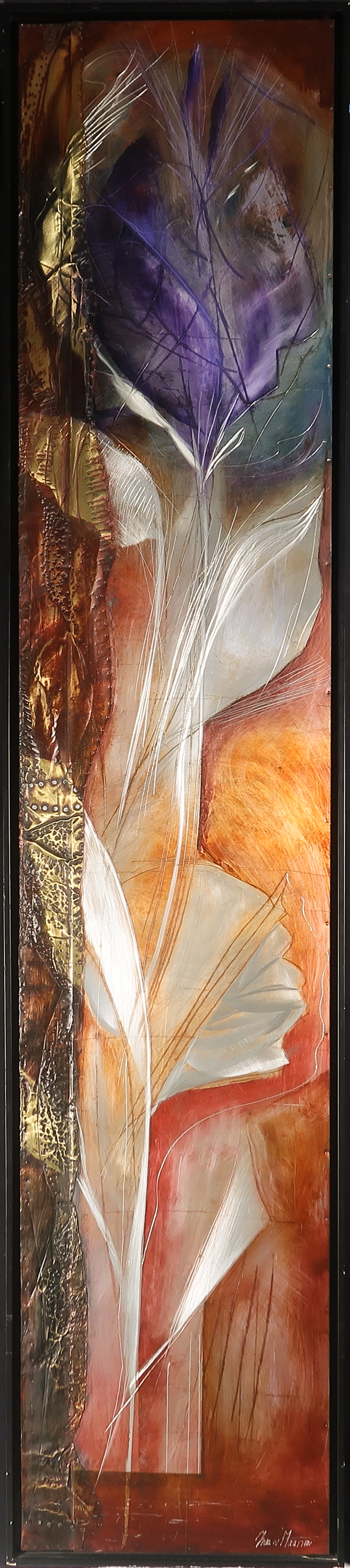 Inez van Maanen - Olieverf en metaalcollage, Bloemenpaneel II - Ingelijst (Zeer groot) kopen? Bied vanaf 500!
