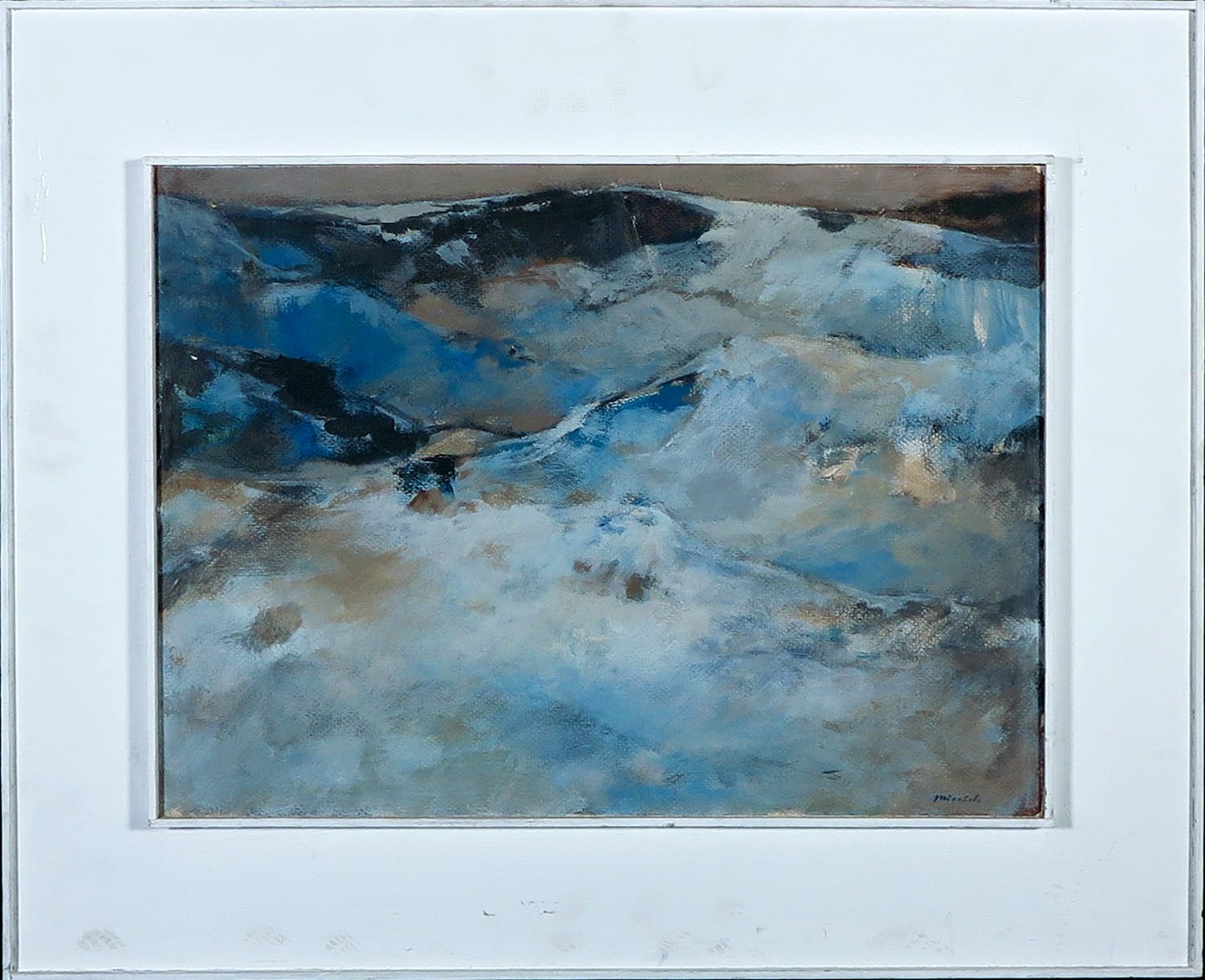 Jan Miechels - Acryl op paneel, Bergen en wolken - Ingelijst verkocht voor € 1!