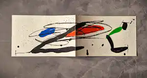 Joan Miro - originele 1973 uitnodiging + kleuren litho Galerie Maeght "Sobreteixims" vendu pour 97€ !