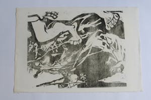 Karel Timmerman - De zondvloed III '68 - gesigneerde linodruk kopen? Bied vanaf 1!