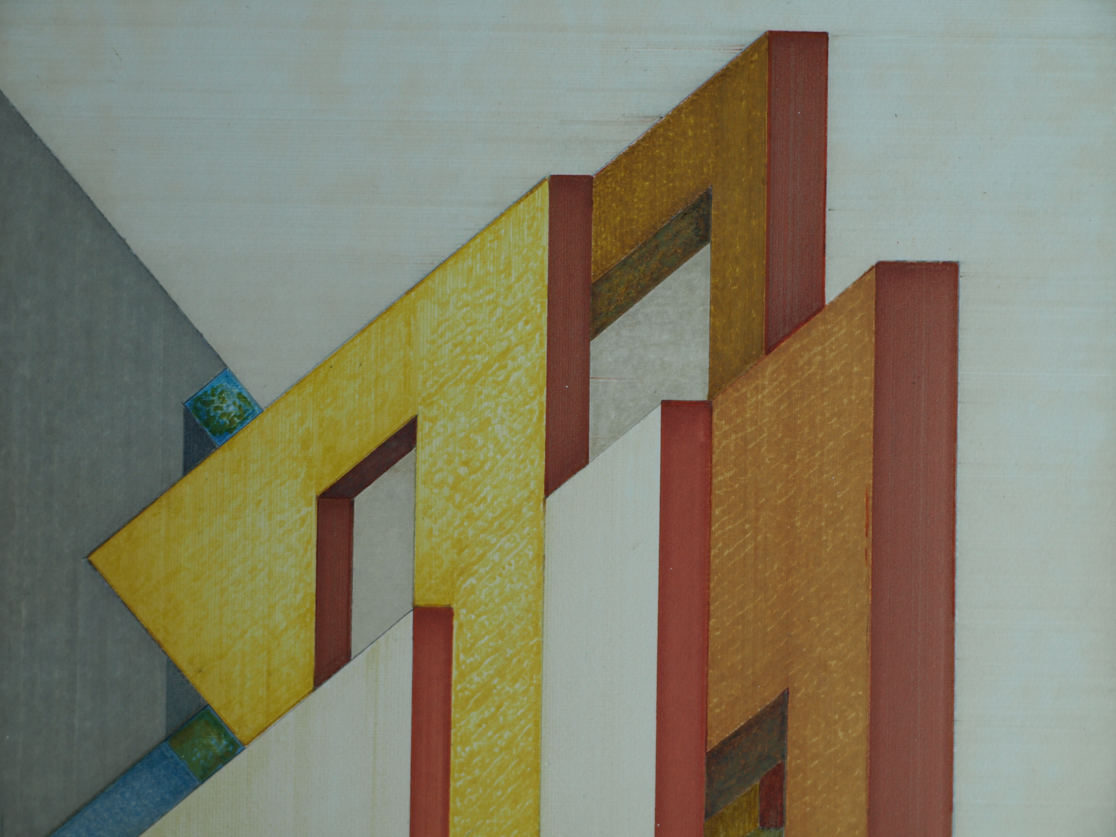 Niet of onleesbaar gesigneerd - Tekening , Bouwwerk – gesigneerd d.m.v. monogram – ingelijst - 1976  kopen? Bied vanaf 1!