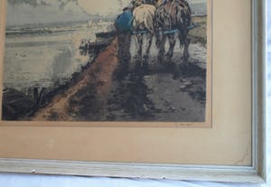 Ferdinand Luigini - Grote ingelijste ets en aquatint , Boer op dijk – gesigneerd – 1926 kopen? Bied vanaf 1!