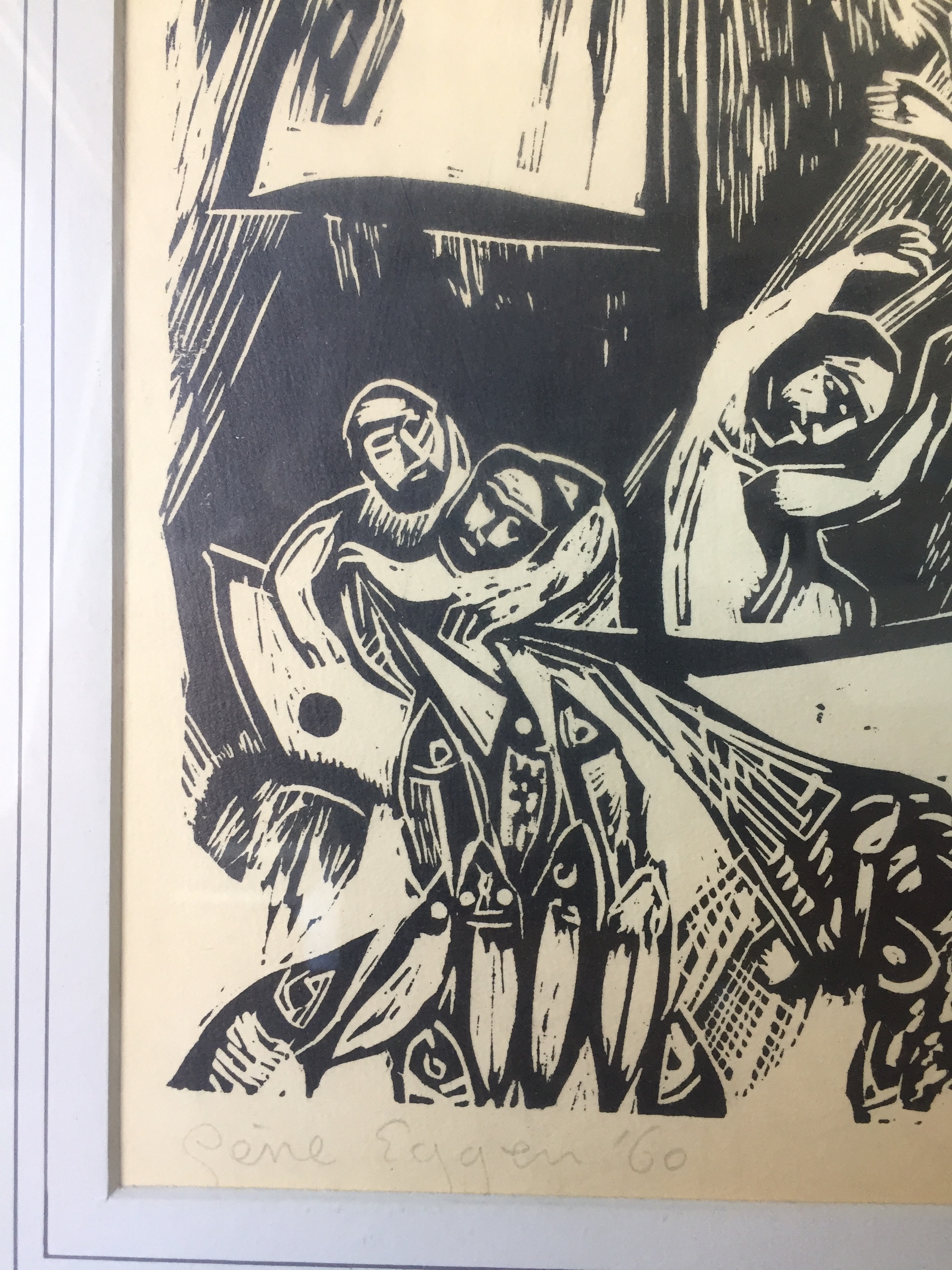 Gene Eggen - Houtdruk, Ingelijst kopen? Bied vanaf 70!