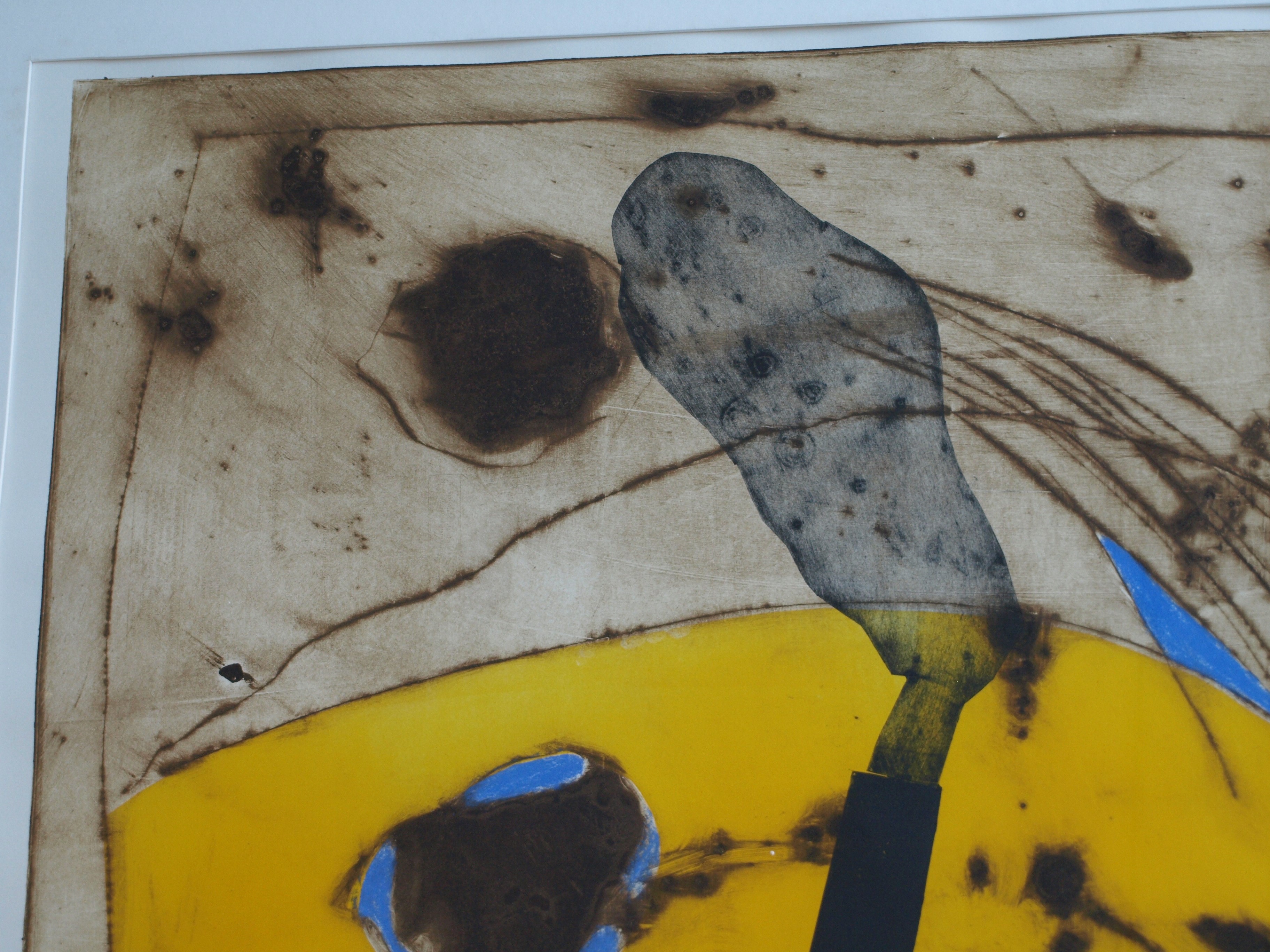 Anneke van der Mandele - Ets , Compositie met Geel - gesigneerd & ingelijst - 1995 kopen? Bied vanaf 45!