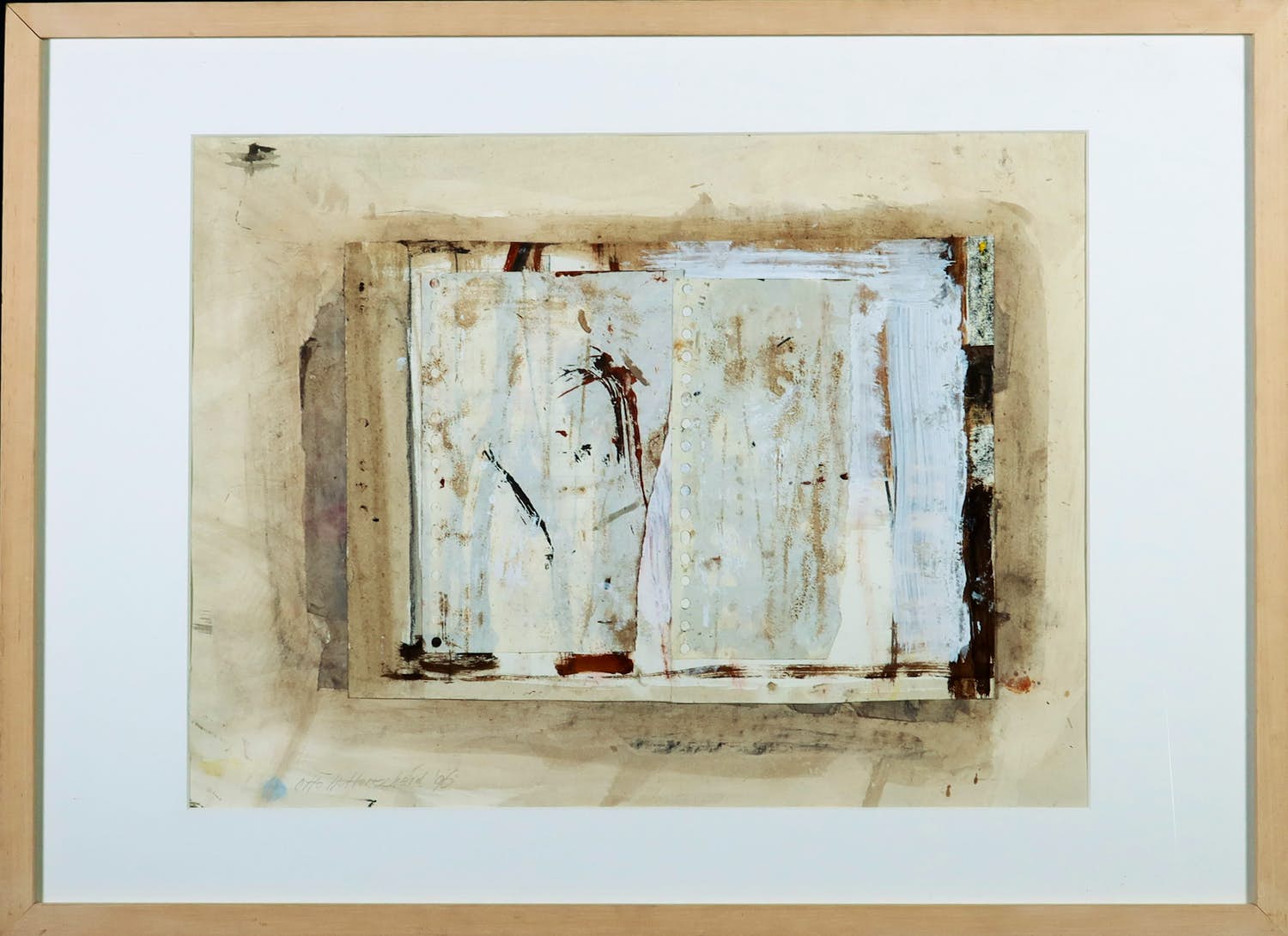 Otto Hetterscheid - Gouache en collage, Zonder titel - Ingelijst verkocht voor € 50!