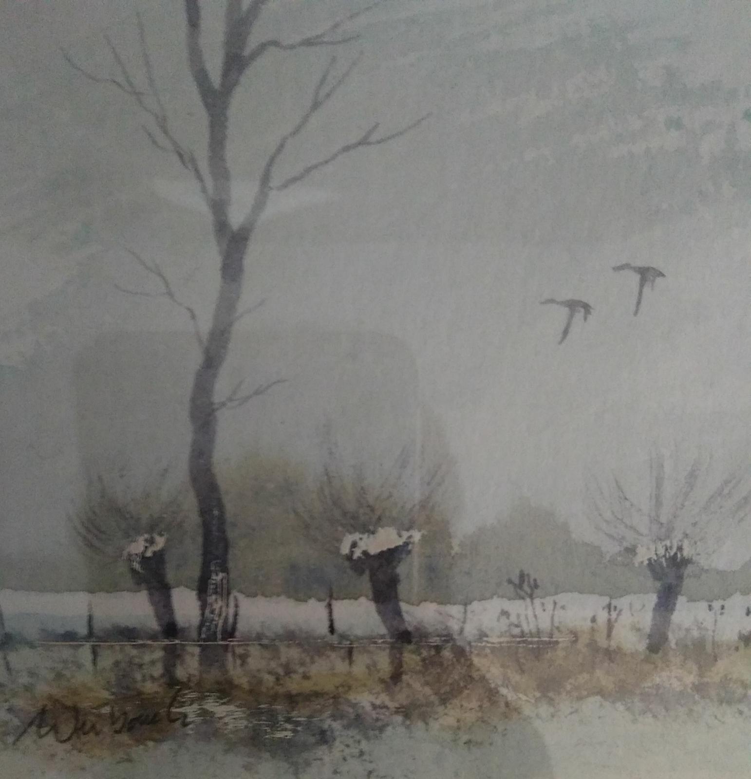 Niet of onleesbaar gesigneerd - Winterpolder landschap van onleesbare signatuur "Wubouch" kopen? Bied vanaf 1!