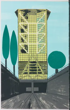 Ko Aarts - Zeefdruk, Gele toren kopen? Bied vanaf 1!