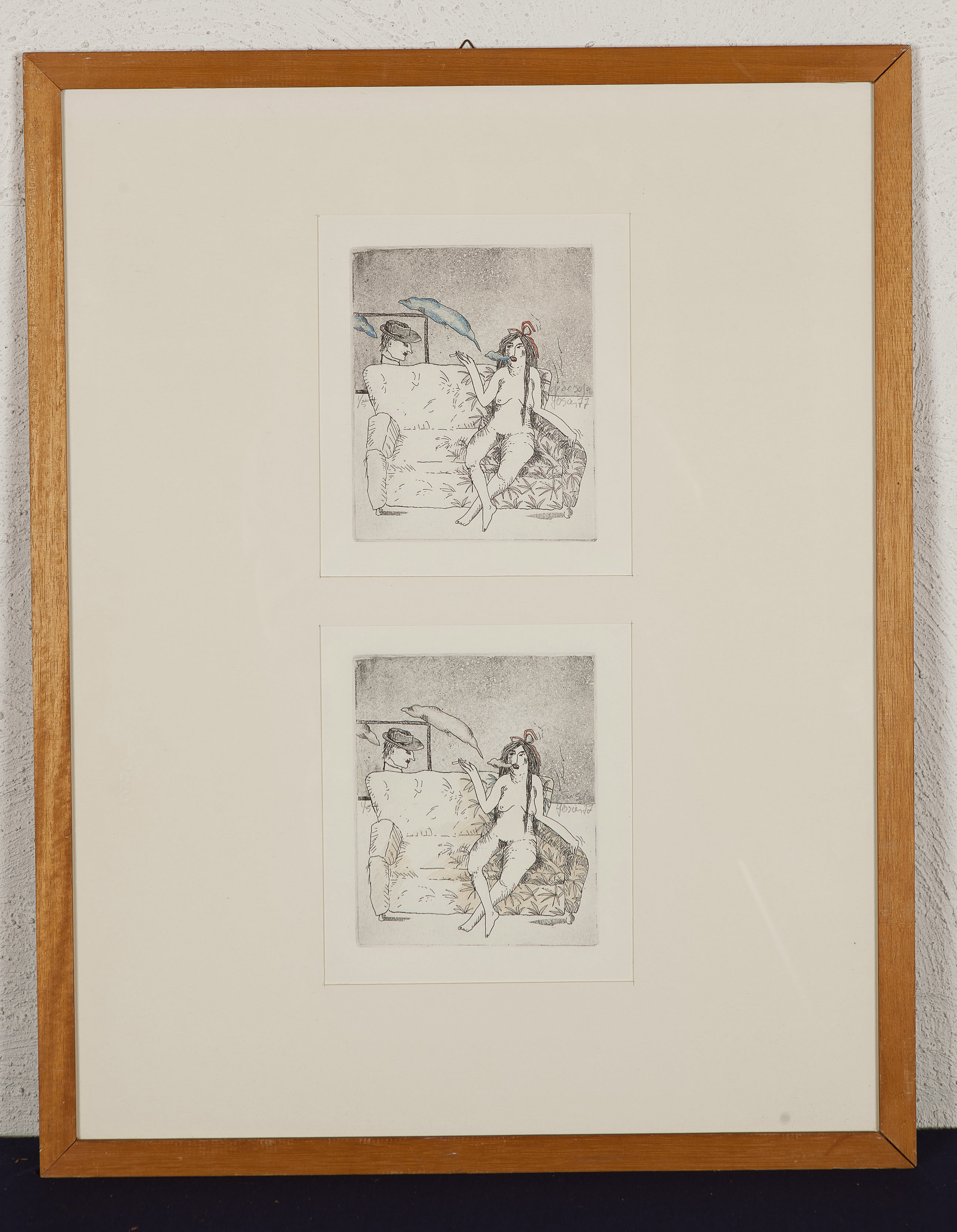 Josien Brenneker - Sofa -Ets aquatint en kleurpotlood op papier - oplage 1/5 - BKR Eindhoven kopen? Bied vanaf 20!