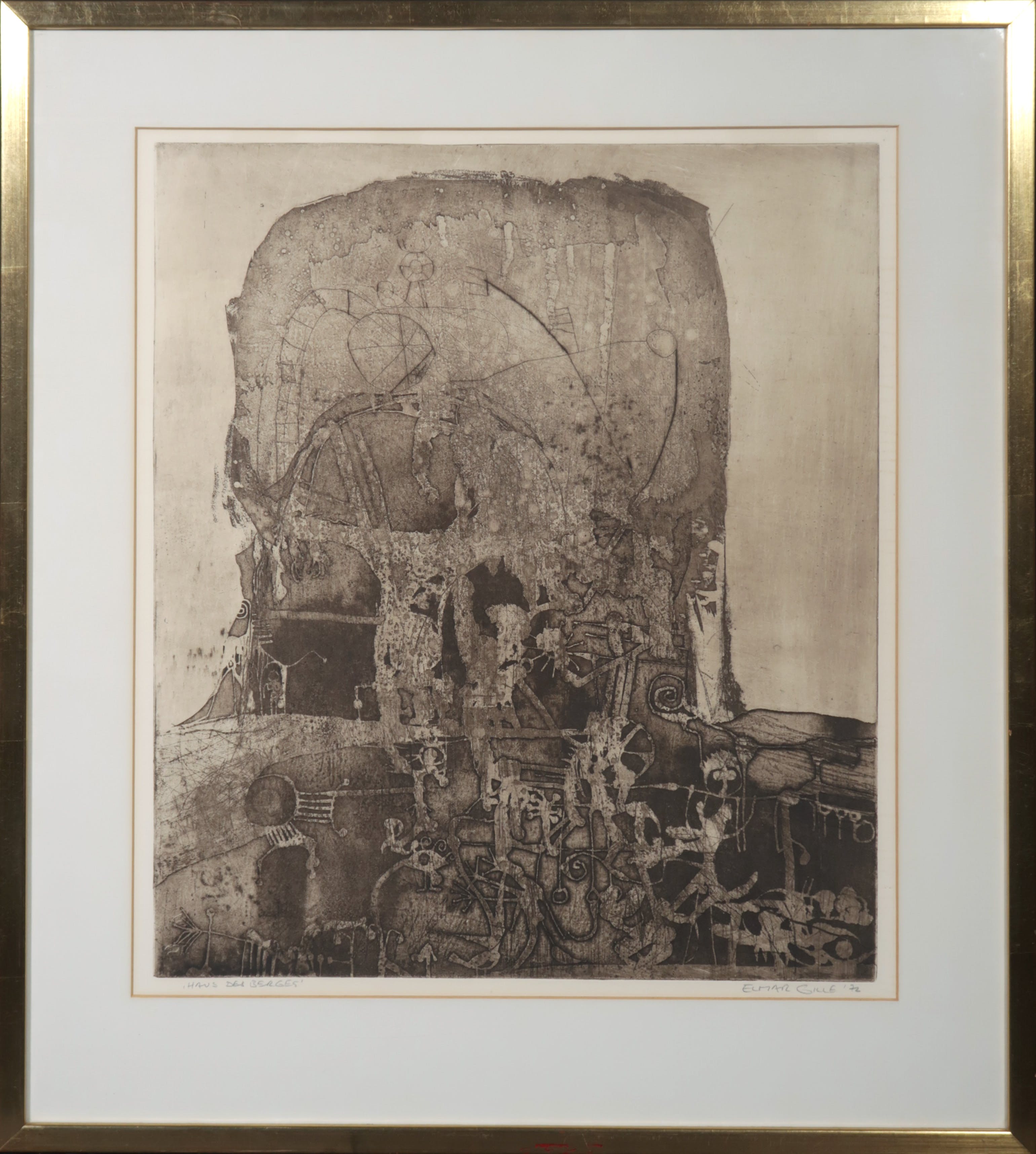 Elmar Gille - Ets, Haus des Berges - Ingelijst verkocht voor € 80!