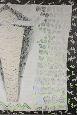 Laura van der Meule - Gemengde techniek op papier, Zonder titel (Mummie-figuur) - Ingelijst kopen? Bied vanaf 1!