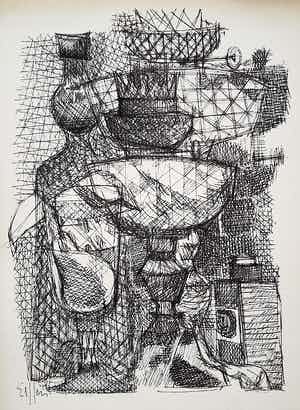 Dick Elffers - Stilleven, tekening op papier verkocht voor € 50!