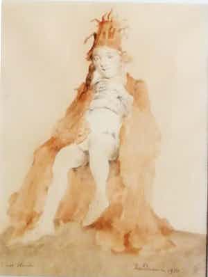 Theo Daamen - Zittend meisje met feesthoed verkocht voor € 85!