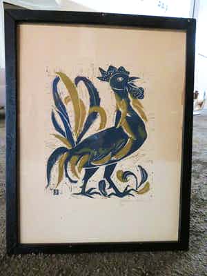 Jeanne Bieruma Oosting - Jeanne Oosting- Kleurenhoutsnede - Haan verkocht voor € 40!