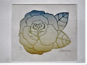 Manuel Menan - Fraaie Preeg of Reliëfdruk - Roos en blad - 1974 - gesigneerd - oplage 250 kopen? Bied vanaf 1!