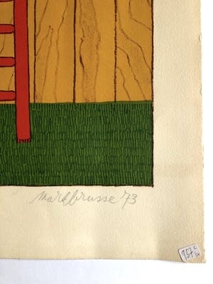 Mark Brusse - Twee Schuttingen - Lithografie kopen? Bied vanaf 70!