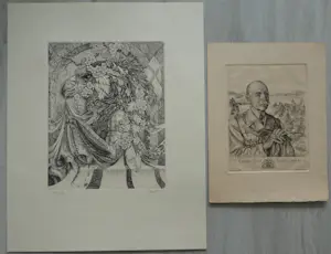 Bertil Schmull - LOT (2x)"Reïncarnatie" en kopergravure E.Reitsma-Valença kopen? Bied vanaf 75!