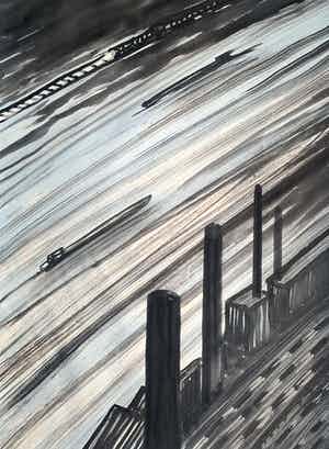 Jeroen Henneman - kleurenzeefdruk | 'Langs de Rijn' | 1995 verkocht voor € 65!